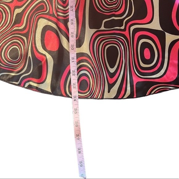 Aziz Retro Y2K Satin 60's Go-go Psychedelic Print Mini Halter Dress Women's S - Picture 10 of 10